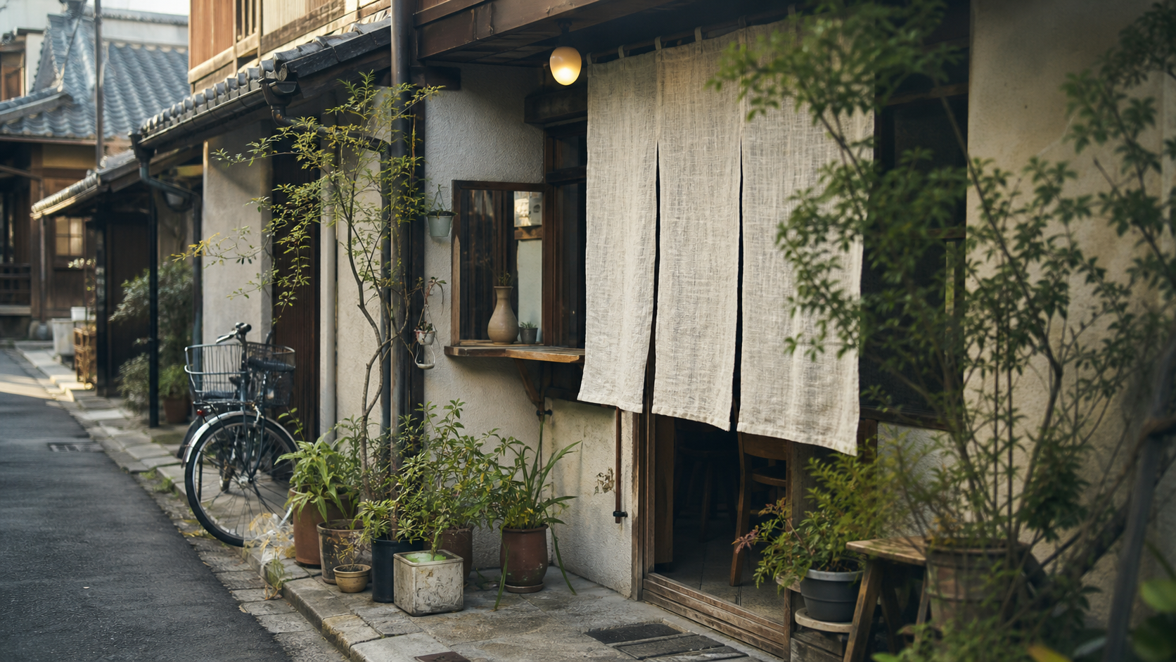 古い路地に佇む小さなカフェ